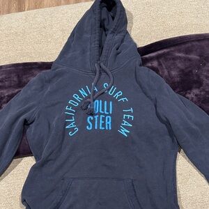 Hollister Dark Blue Hoodie with Light Blue Text